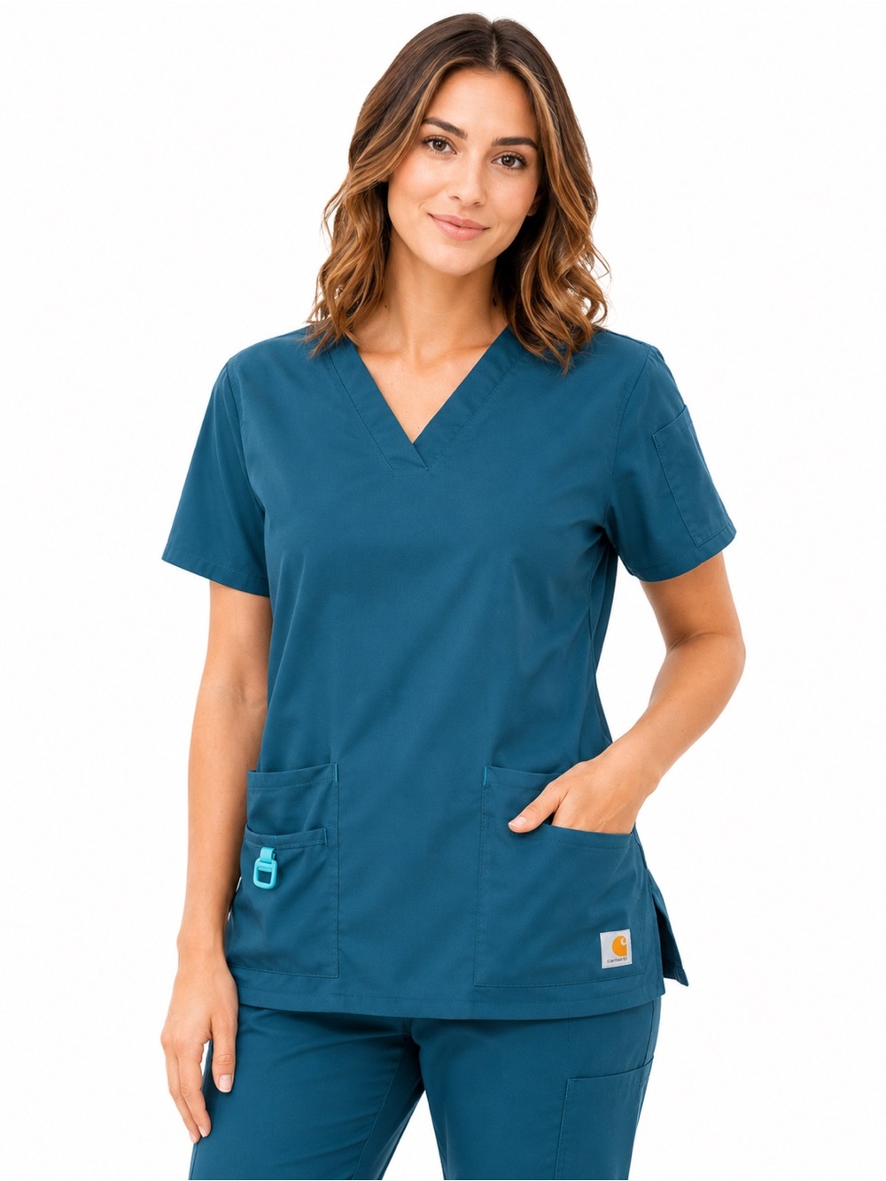 EUC Carhartt Size Small Womens Teal V-Neck Scrub Top